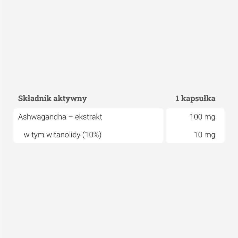 Ashwagandha 10% witanolidów - 90 kaps. Ashwagandha 10% witanolidów - 90 kaps.