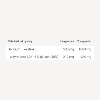 Hericium - Soplówka jeżowata - 40% Beta-glukan - 90 kaps. Hericium - Soplówka jeżowata - 40% Beta-glukan - 90 kaps.