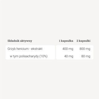 Hericium - ekstrakt 10% polisacharydów - 90 kapsułek Hericium - ekstrakt 10% polisacharydów - 90 kapsułek