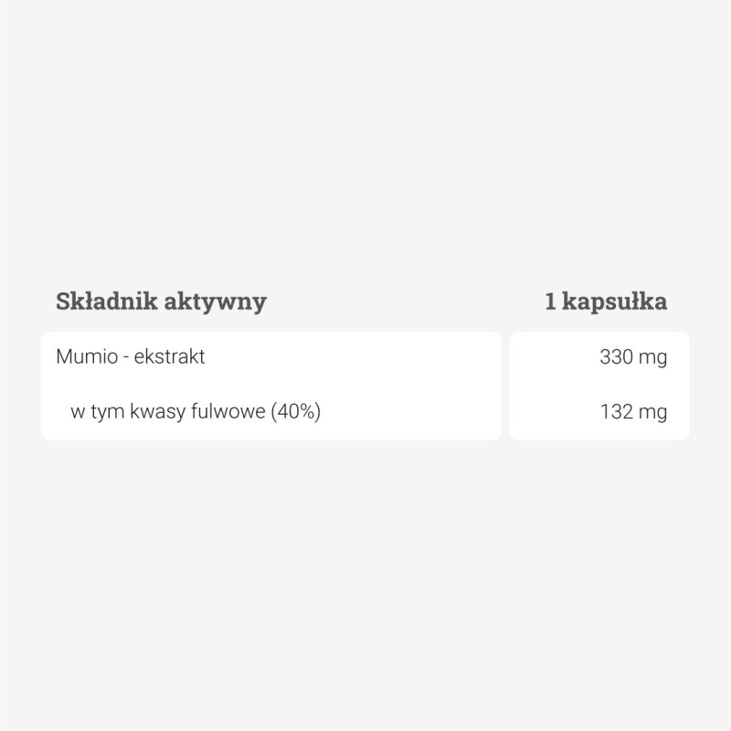 Mumio - 40% kwasów fulwowych - 90 kapsułek Mumio - 40% kwasów fulwowych - 90 kapsułek