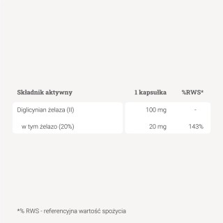 Żelazo - Diglicynian żelaza (II) - 90 kaps.
