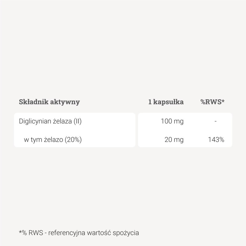 Żelazo - Diglicynian żelaza (II) - 90 kaps.